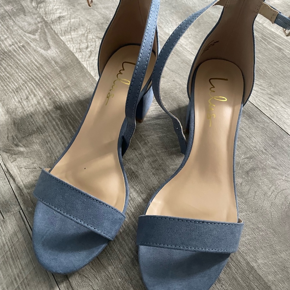 LuLu’s Blue Suede Ankle Strap Heals
